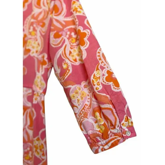 J.McLaughlin Foley Linen-Blend Dress Pink Trinidad Abstract Medium Beachy Resort - Picture 11 of 14